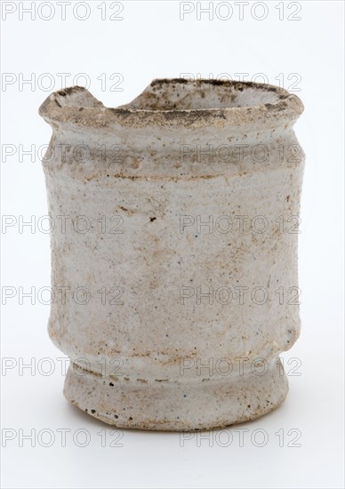Pottery ointment jar, cylindrical with three necking, white and gritty glazed, ointment jar pot holder soil find ceramic