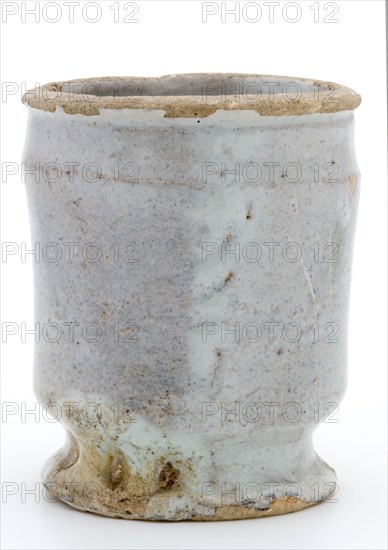 Earthenware ointment jar, cylindrical, on standing base, transparent white glazed, ointment jar pot holder soil find ceramic