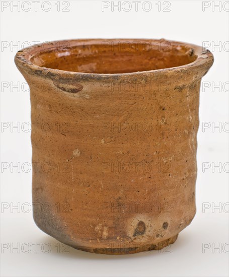 Pottery ointment jar, cylindrical, red shard, internally glazed, ointment jar pot holder soil found ceramic earthenware glaze