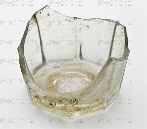 Bottom fragment of drinking glass, octagonal with pontilemark, clear glass, goblet drinking glass drinking utensils tableware