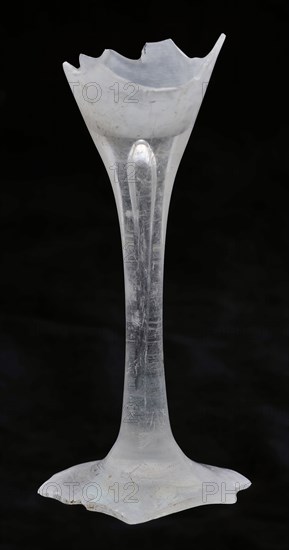 Fragment of goblet with slender trunk, in which long air bubble, pontilemark, drinking glass drinking utensils tableware holder