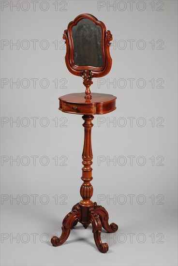 Mahogany neo baroque toilet mirror, interior mirror furniture wood mahogany glass metal, On high table with drawer