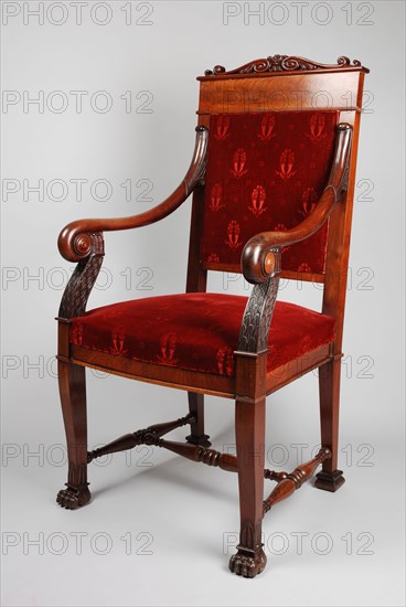 Mahogany armchair in late Empire style, armchair seat seating furniture interior furniture wood mahogany oak velvet, Council