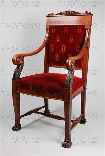 Mahogany armchair in late Empire style, armchair seat seating furniture interior furniture wood mahogany oak velvet, Council