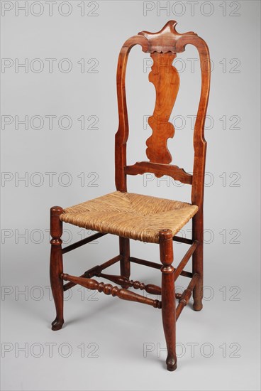 Straight cherry rococo chair, chair furniture furniture interior design wood cherry wood trim, braided piping seat asymmetrical