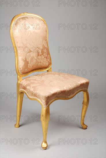Gold plated straight rococo chair, straight-seat chair furniture furniture interior design wood elmwood goldpaint silk, With