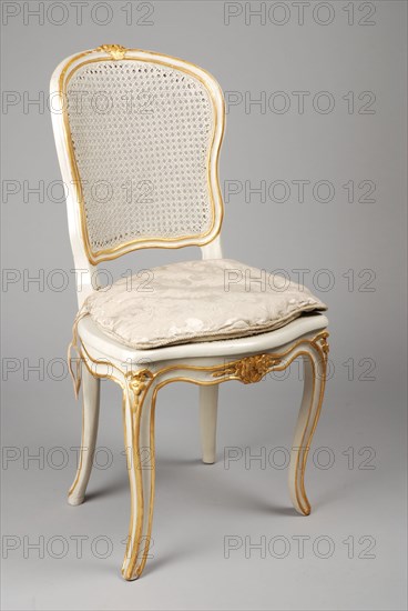 White painted straight rococo chair, chair furniture furniture interior design wood elm paint leaf gold rattan damask, Rattan