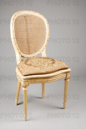 Cream-white Louis Seize medallion chair, medallion chair straight chair chair furniture furniture interior design wood elm wood