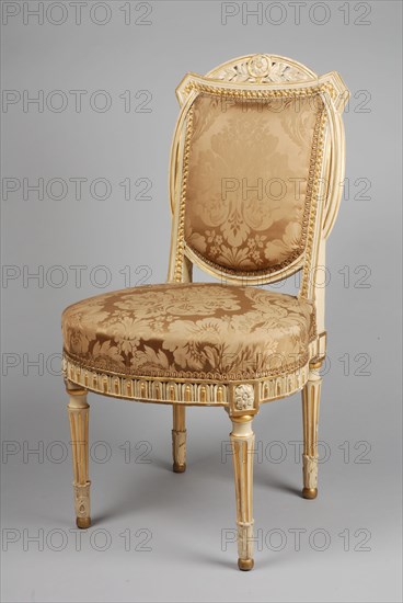 White painted, partly gilded Louis Seize chair, straight-seat chair furniture furniture interior design wood lacquer gold paint
