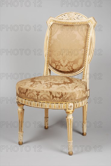 White painted, partly gilded Louis Seize chair, chair furniture furniture interior design wood beech lacquer gold leaf silk