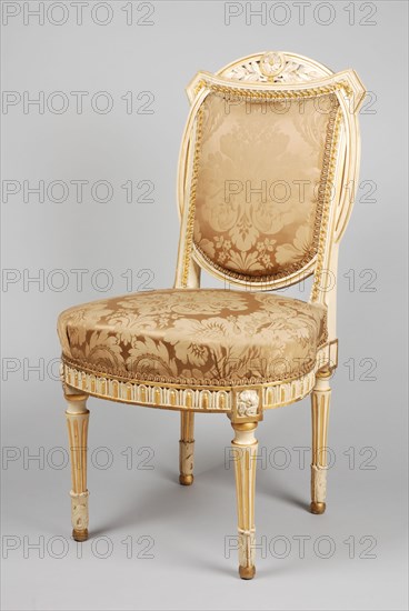 White painted, partly gilded Louis Seize chair, chair furniture furniture interior design wood beech lacquer gold leaf silk