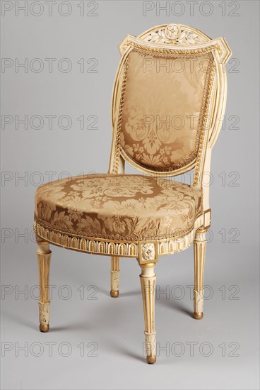 White painted, partly gilded Louis Seize chair, straight-seat chair seat furniture interior design wood beechwood lacquer gold