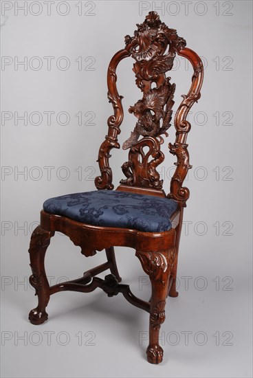 joiner, Rococo chair with bird and sea monster in the back, chair furniture furniture interior design wood walnut elmwood burr