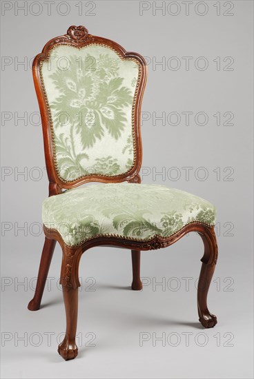 Mahogany rococo chair, chair seating furniture interior furniture wood mahogany velvet, Seat and backrest covered with light