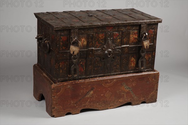 Painted wrought iron Nuremberg chest, archive case casket cabinet furniture furniture interior fittings iron paint, Iron box