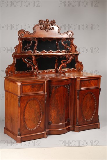 Neo-rococo dining room buffet, sideboard cupboard cabinet furniture furniture interior design wood mahogany oak wood brass glass