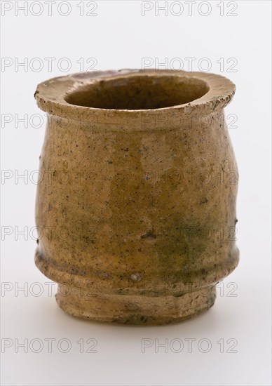 Pottery ointment jar, belly model, white shard, yellow glazed, ointment jar holder soil found ceramic earthenware glaze lead