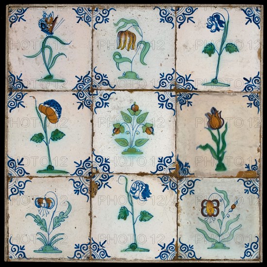 Tile field, three high, three wide, flower tiles polychronic, tile field wall tile tile footage ceramic earthenware glaze wood