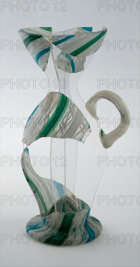 Fragment funnel beaker with earpiece in blue, green and white twisted glass, funnel beaker goblet drinking glass drinkware