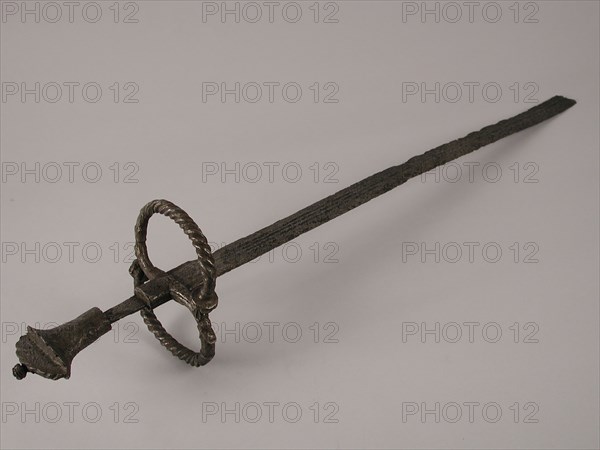 Two-edged country swords with twisted hand protection, sword armored ground found iron metal, w 14.2 forged Iron double-edged