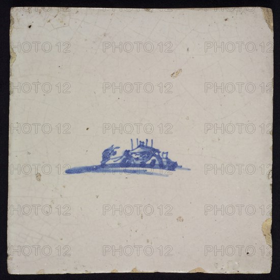 Landscape tile with farmhouse, blue decor on white ground, no corner filling, wall tile tile sculpture ceramic earthenware