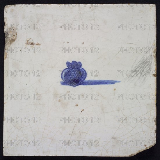 Scene tile, fruit, pomegranate, blue decor on white ground, no corner filling, wall tile tile sculpture ceramic earthenware