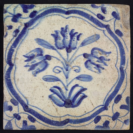 Flower tiling with three-tier in braces, blue decor on white ground, angle filling voluten, wall tile tile sculpture ceramic