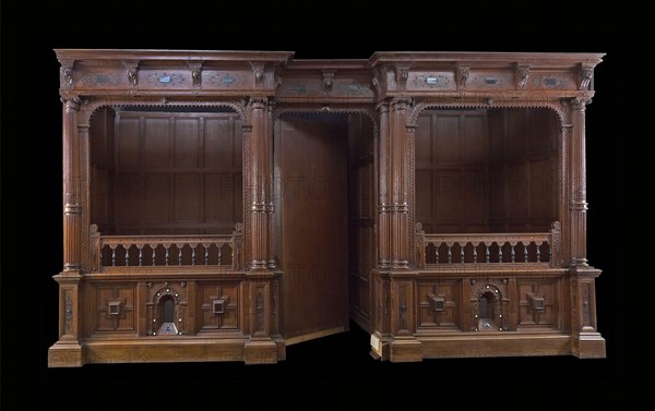 Double bedstead of homestead in Poortugaal, bedstede bed furniture paneling oak wood, door w 123.0 hunting lodge Jagthuys Van