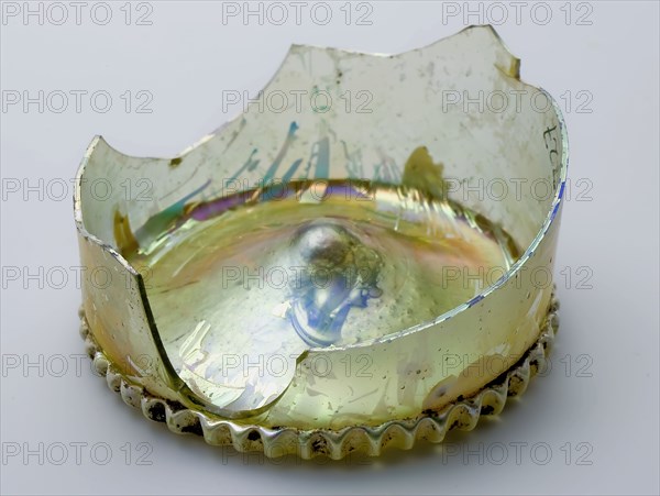 Fragment of stand ring, base and chalice of smooth cup, drinking glass drinking utensils tableware holder soil find glass