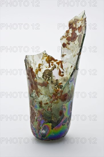 Fragment of bottom and wall of oil lamp, oil lamp lamp illuminant soil find glass, hand-blown Fragment of oil lamp in clear