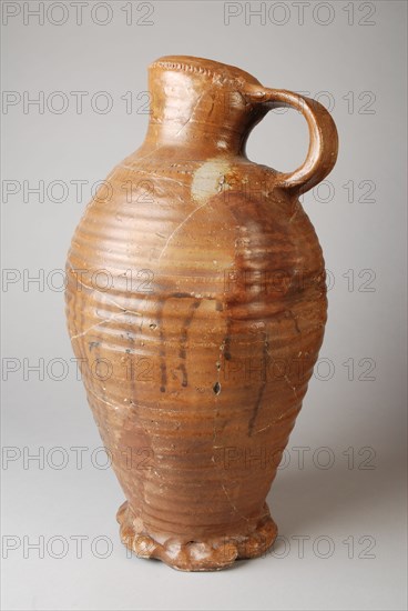 Large stoneware jug, light brown glaze, rad stamping, water jug crockery holder soil find ceramic stoneware glaze salt glaze