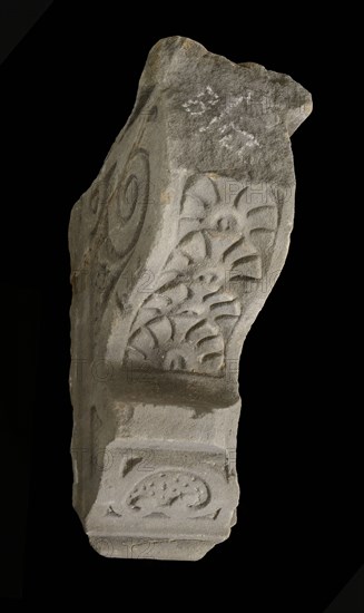 Console with abstract ornaments, console building element sandstone stone, sculpted