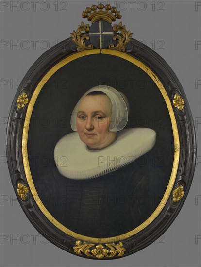 surrounding Bartholomeus van der Helst?, Portrait of Maritge Jansdr. Pesser, portrait painting footage wood oil, Oval portrait