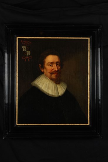 copy after: Michiel Jansz. van, Portrait of Hugo de Groot, portrait painting visual material linen oil painting, Standing