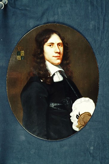 Oval portrait of mr Eeuwout Eeuwoutsz. Prince or Reynier Visch, portrait painting footage wood oil, Oval portrait of man