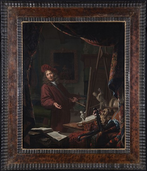 Michiel van Musscher, Portrait of Michiel van Musscher (1645-1705): self-portrait in the studio, self-portrait portrait painting