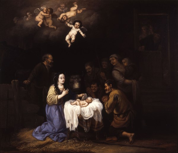 François Verwilt, Adoration by the shepherds, painting visual material oil painting wood, Painting: oil on panel signed lower