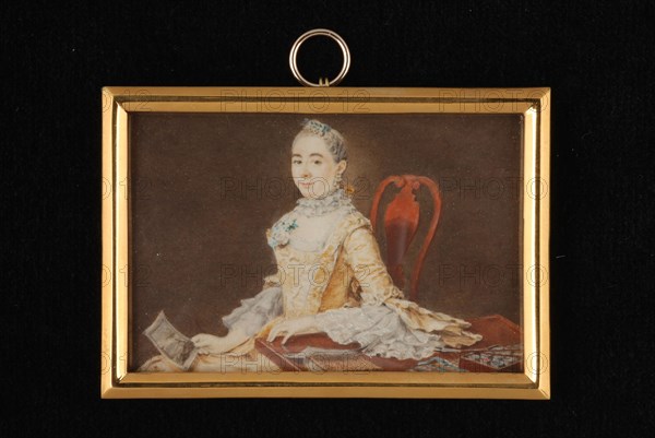 Daniël Bruyninx, Portrait miniature of woman, portrait miniature painting footage watercolor paper carrier (size), Portrait