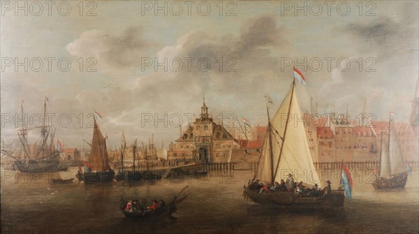 Hendrick Martensz Sorgh?, View of the Ooster Oudehoofdpoort from the Maas, Rotterdam, cityscape painting footage paint oil