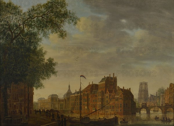 Pieter Jan van Liender, View of the Old Port, Rotterdam, cityscape painting visual material wood paint, Oil on panel Rotterdam
