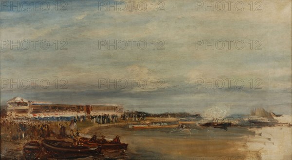 Charles Rochussen, Rowing competition Royal Dutch Yacht Club, painting footage linen oil paint, Unfinished painting rowing