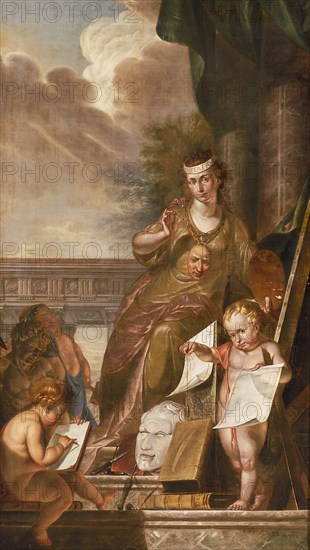 Johannes Zacharias Simon Prey, Chimney piece Imitatio, allegory on the Visual Arts and Architecture, chimney piece painting