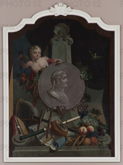 Elias van Nijmegen (Nijmegen 1667 - Rotterdam 1755), Portrait of man with nautical instruments, room wallpaper wallpaper upper