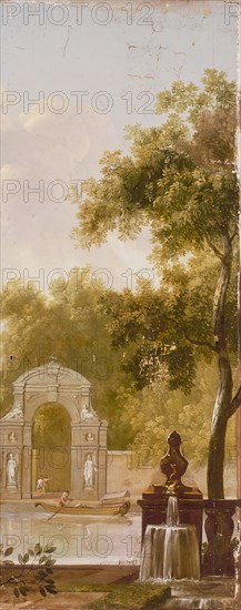 Jan Stolker, Wallpaper glued to cabinet door panel with park landscape, door landscape wallpaper painting painting wood linen