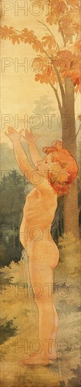 Georges Privat Livemont, Wallpaper with child in arkadic surroundings, wallpaper painting canvas linen oil painting wood, Girl
