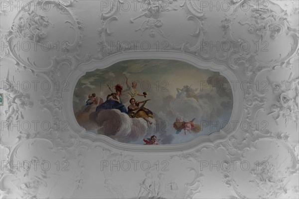 Dionys van Nijmegen, Ceiling Rococo room Schielandshuis, allegorical representation Minerva and Abundantia, Rotterdam, ceiling