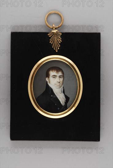 Portrait miniature of J.E. Vergoes Houwens, portrait miniature painting footage wood ivory paint watercolor ivory backing