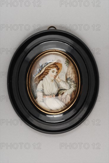 Dutilh (?), Portrait miniature of young woman, portrait miniature painting footage wood ivory paint watercolor ivory backing