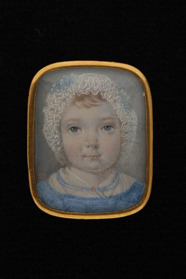 Portrait miniature of little girl, portrait miniature painting visual material ivory paint watercolor ivory backing, Standing