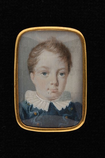 Portrait miniature of little boy, portrait miniature painting visual material ivory paint watercolor ivory backing, Standing